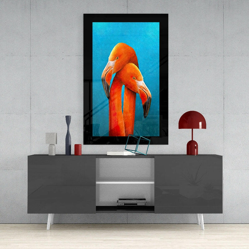 Flamingos Glass Wall Art