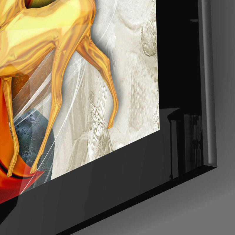 Red Gold Deer Glass Wall Art