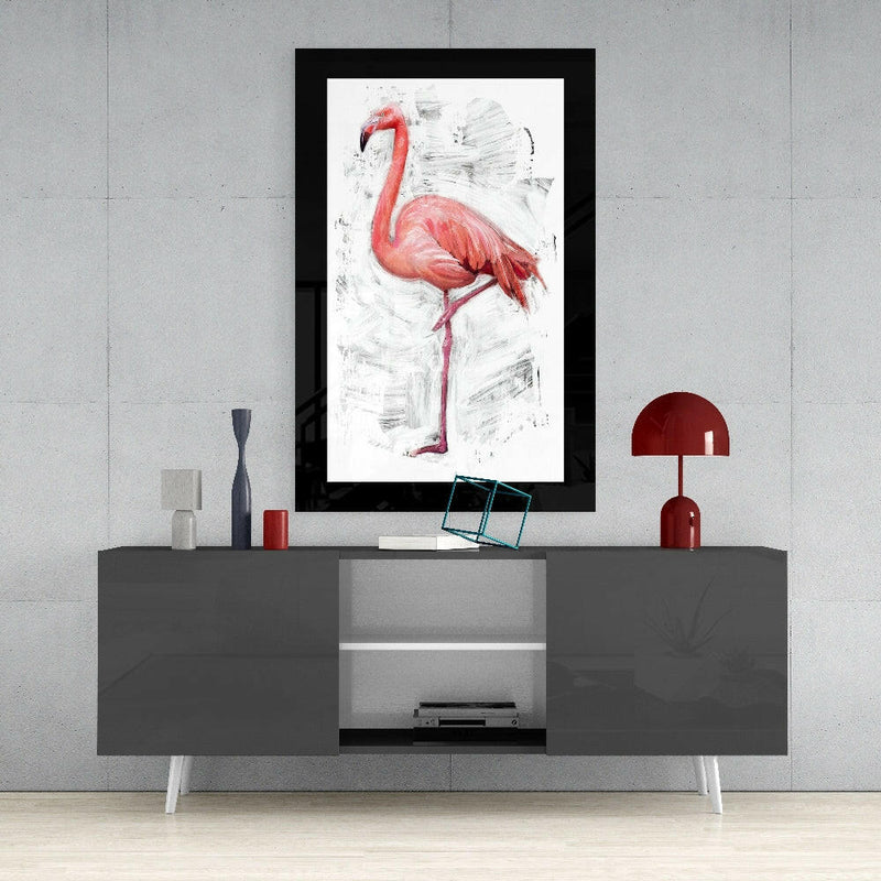Lonely Flamingo Glass Wall Art