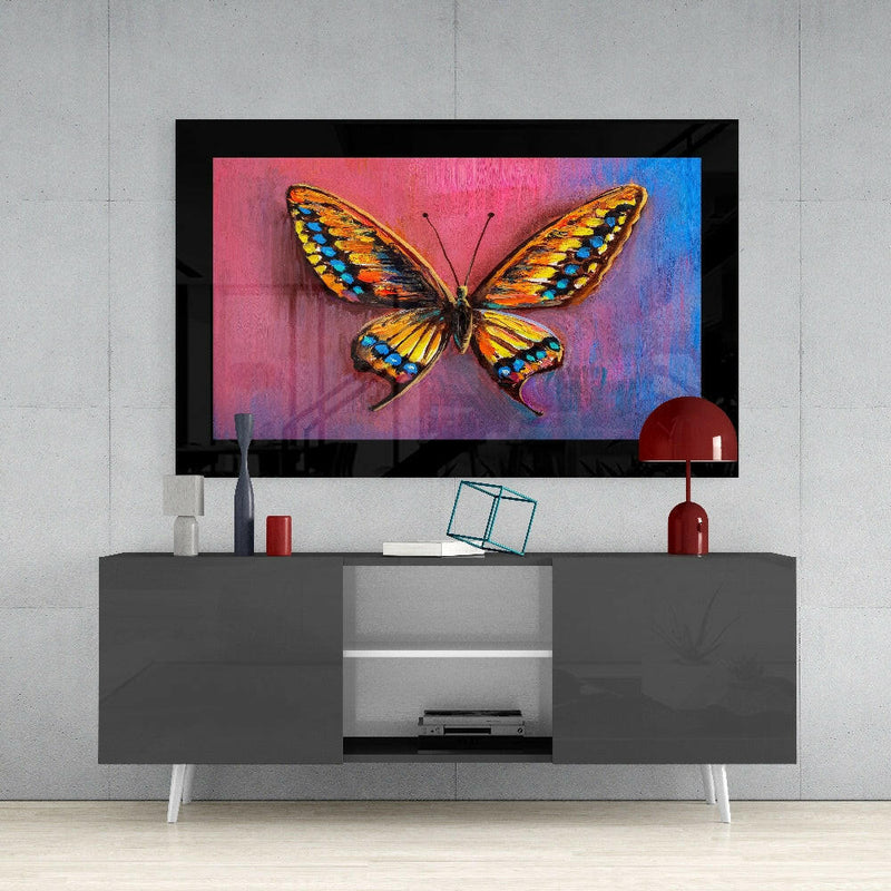Purple Blue Butterfly Glass Wall Art