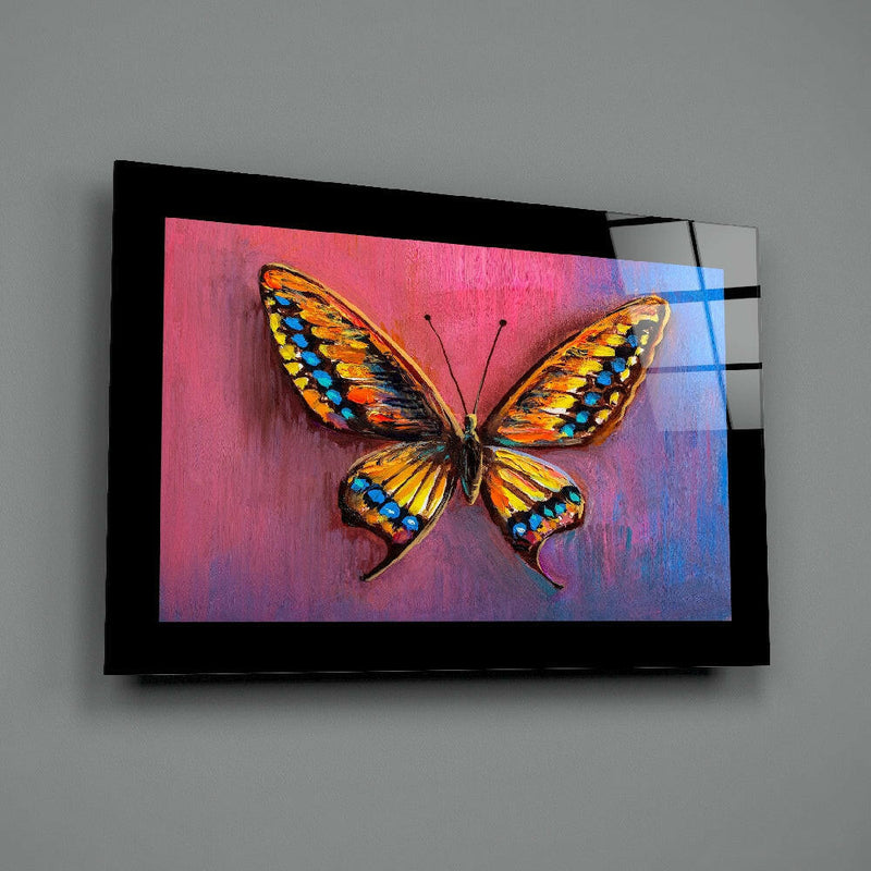 Purple Blue Butterfly Glass Wall Art