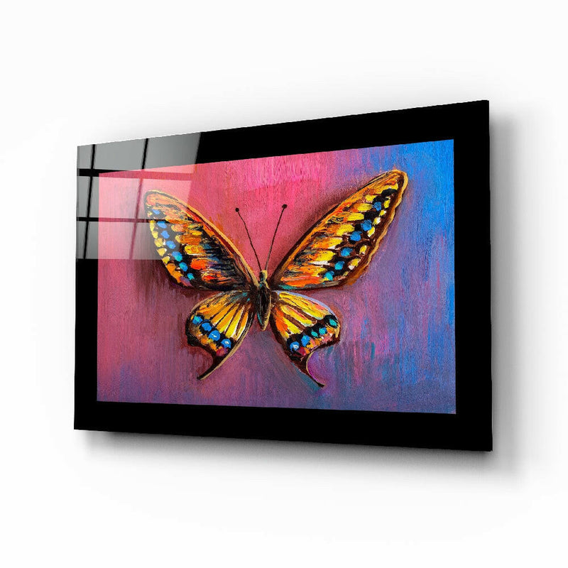 Purple Blue Butterfly Glass Wall Art