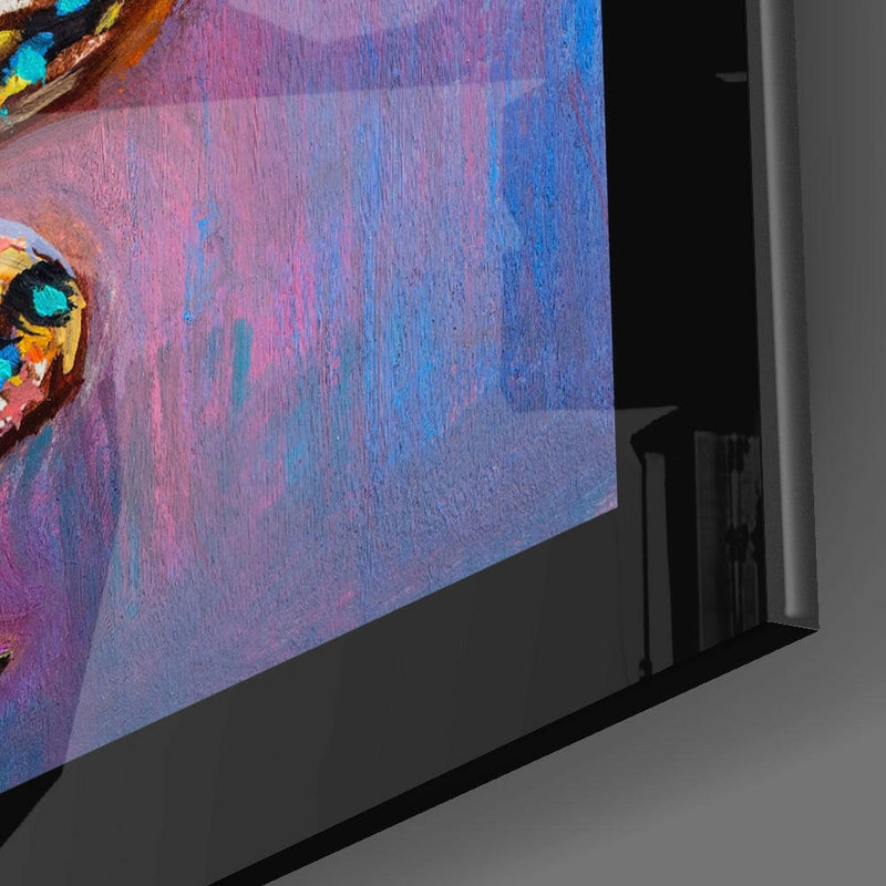 Purple Blue Butterfly Glass Wall Art