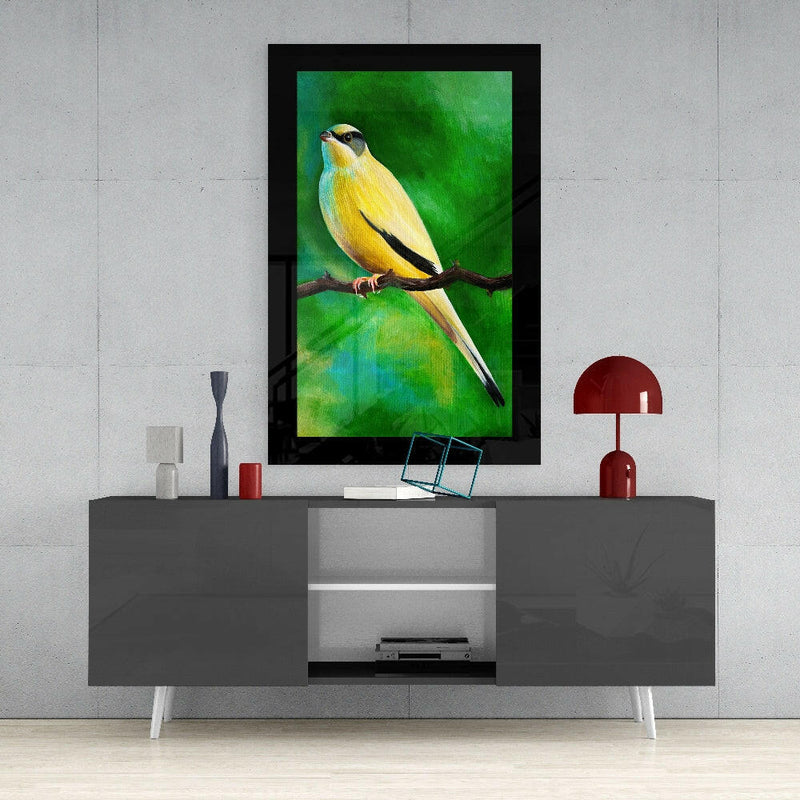 Bird on Branch Glass Wall Art