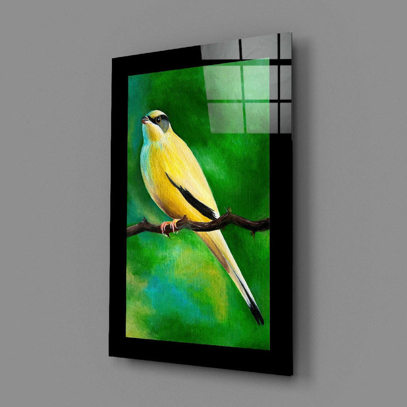 Bird on Branch Glass Wall Art