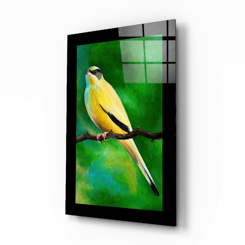 Bird on Branch Glass Wall Art