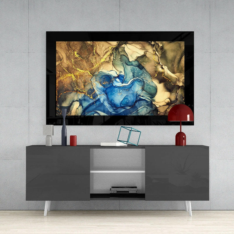 Gold Blue Glass Wall Art