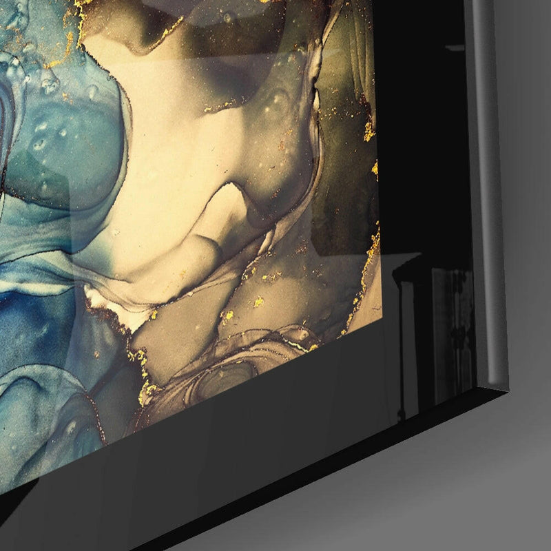 Gold Blue Glass Wall Art