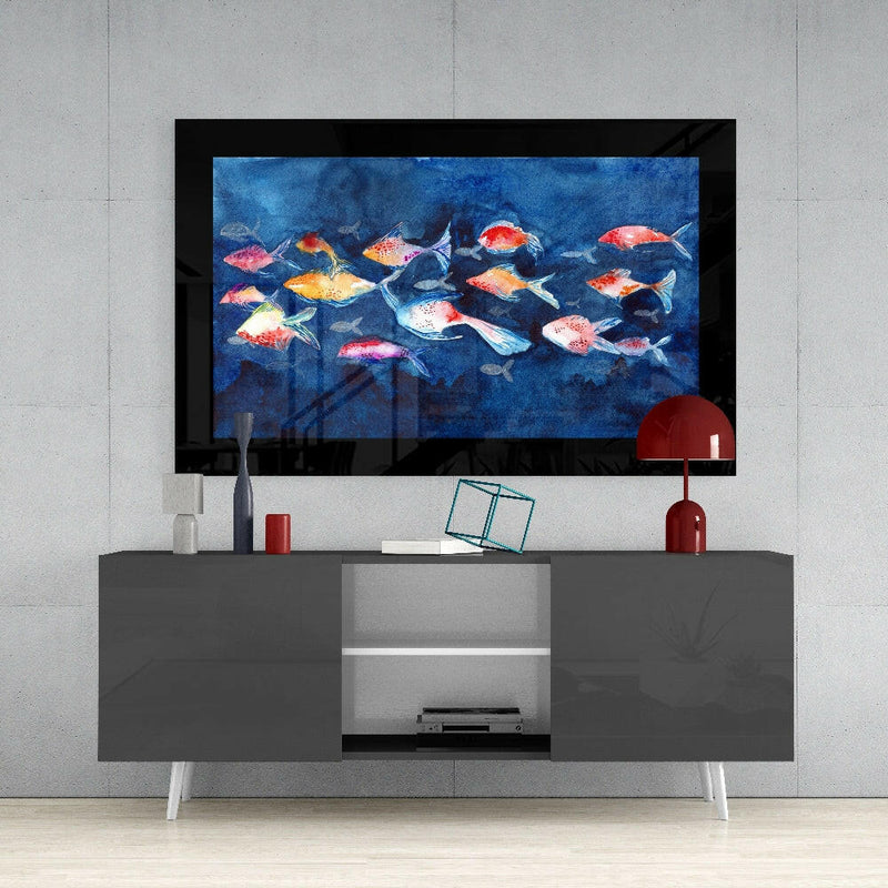Colorful Fishes Glass Wall Art