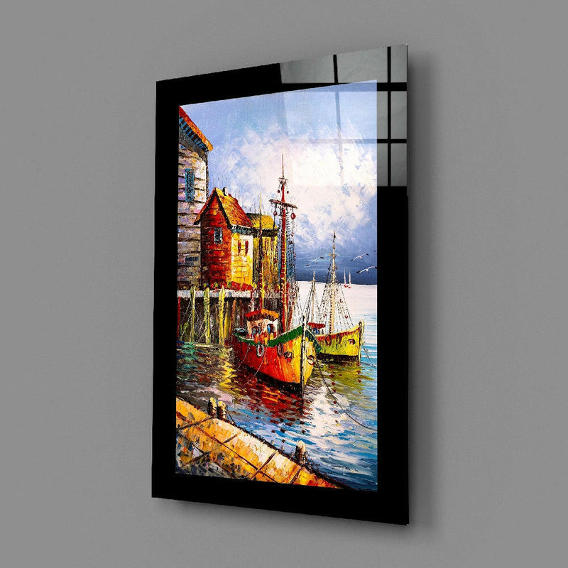 Fishing Town Glass Wall Art