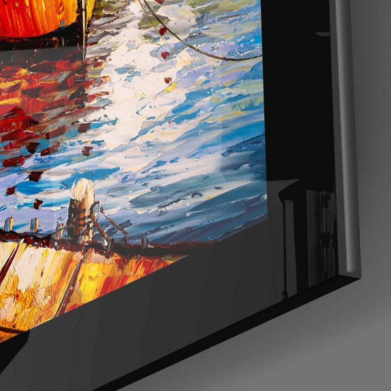 Fishing Town Glass Wall Art