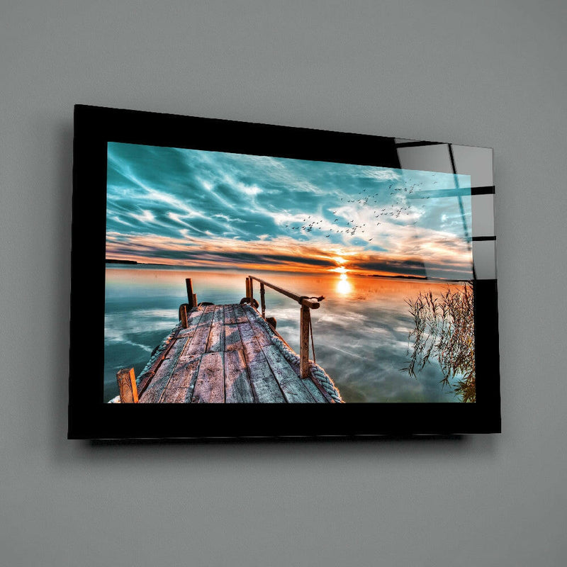 Sunset on the Dock Glass Wall Art