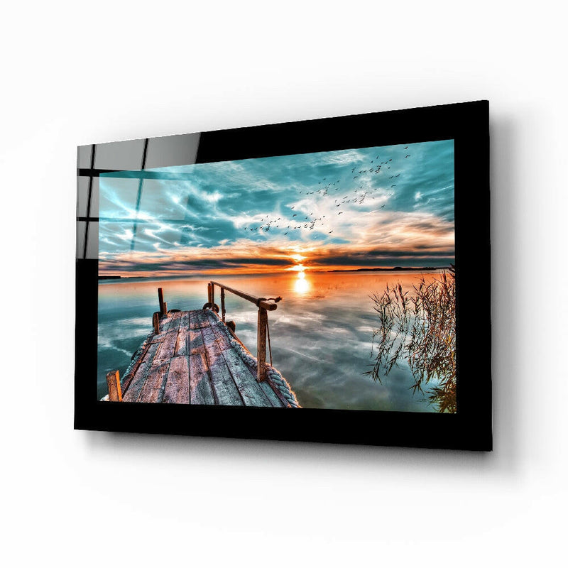 Sunset on the Dock Glass Wall Art