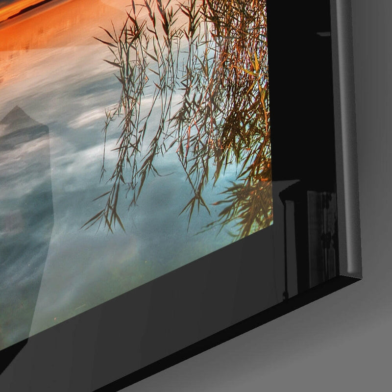 Sunset on the Dock Glass Wall Art