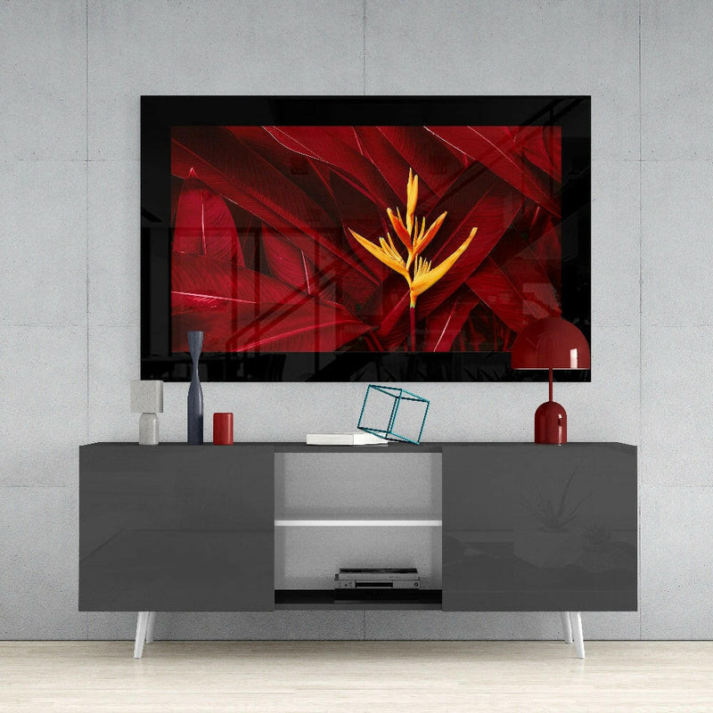 Red Leaves Glass Wall Art