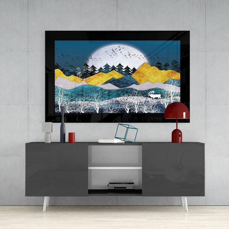 Golden Mountains Glass Wall Art