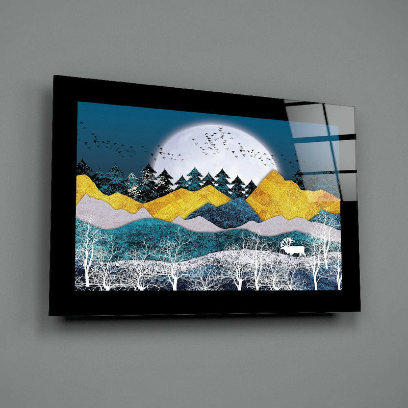 Golden Mountains Glass Wall Art
