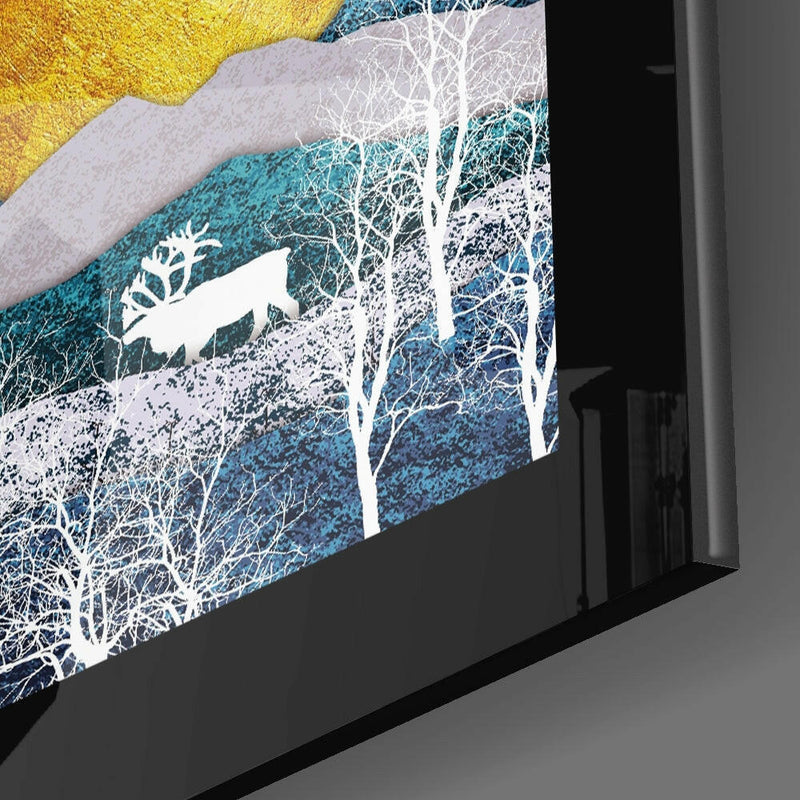 Golden Mountains Glass Wall Art