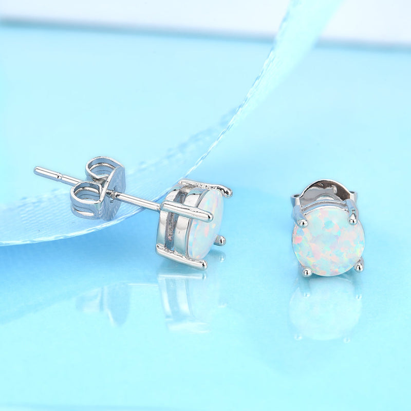 18K Gold and Sterling Silver With White Fiery Opal Stud Earring
