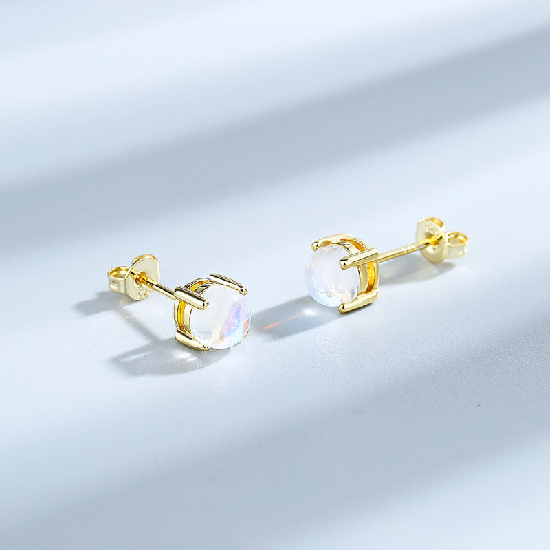 14k Gold and Sterling Silver with Moonstone Stud Earrings
