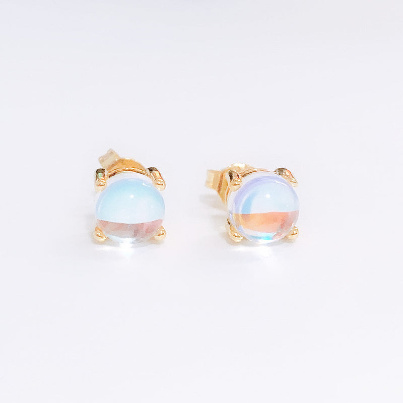 14k Gold and Sterling Silver with Moonstone Stud Earrings