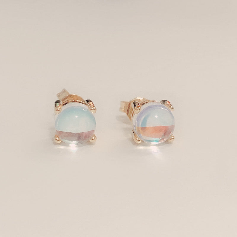 14k Gold and Sterling Silver with Moonstone Stud Earrings