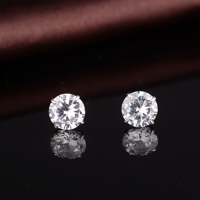 14K Gold Over Sterling Silver and Sterling Silver Genuine Crystal Round Stud Earring