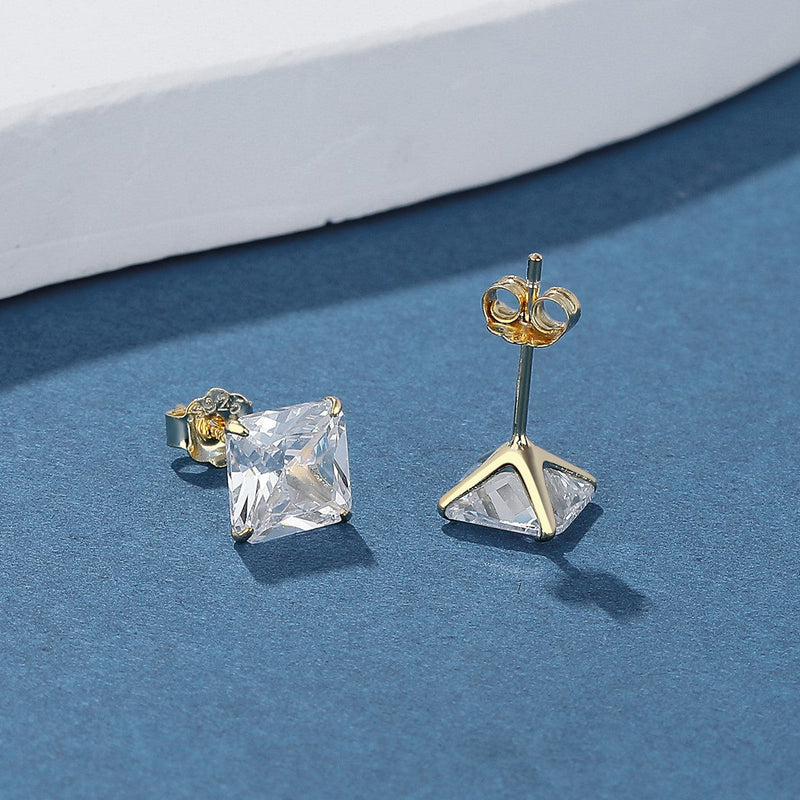 Amy and Annette 14K Gold Over Sterling Silver and Sterling Silver Genuine Crystal Square Stud Earring