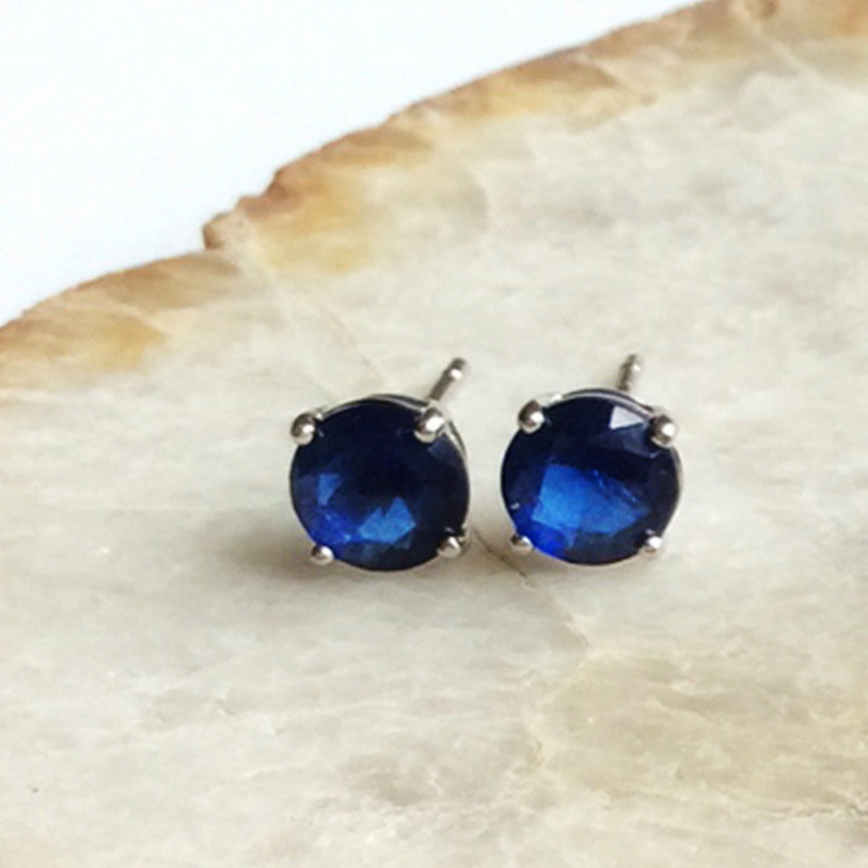 14K Gold and Sterling Silver Stud Earrings In Sapphire. Emerald and Citrine Options