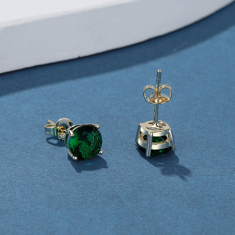 14K Gold and Sterling Silver Stud Earrings In Sapphire. Emerald and Citrine Options