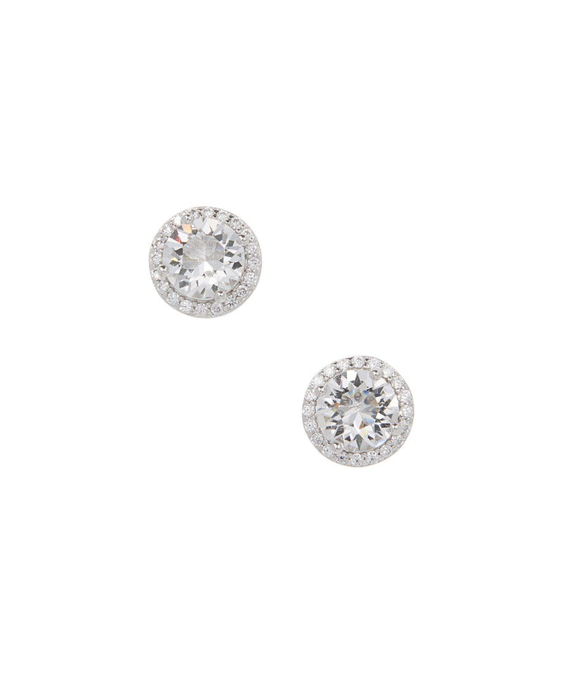 Amy and Annette 14K Gold or Sterling Silver Round Halo Earrings with Crystals