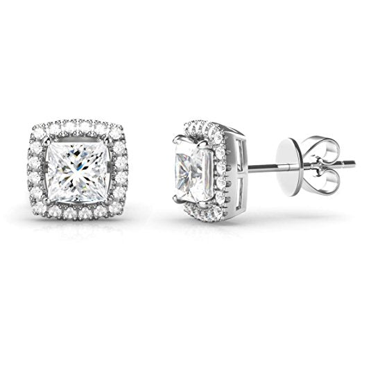 14K Gold over Sterling Silver Simulated Diamond Halo Stud Earrings