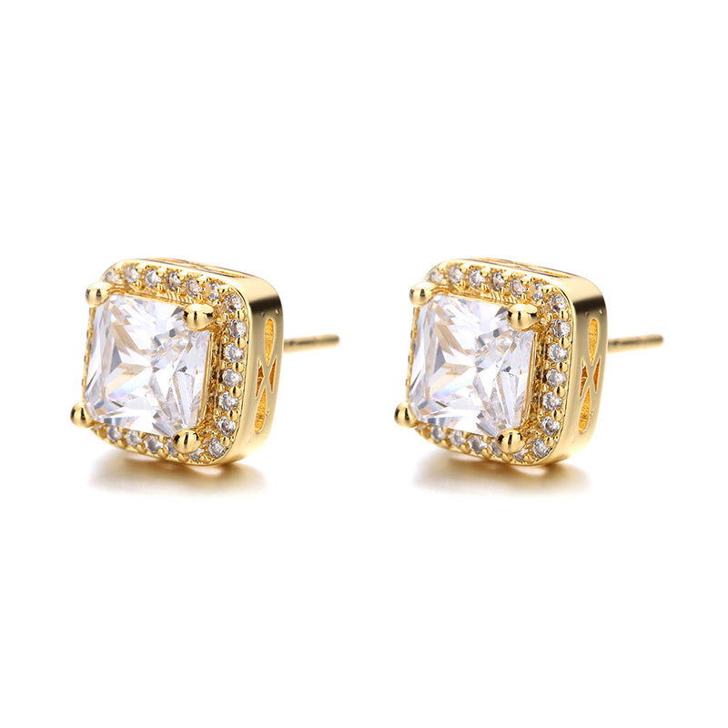 14K Gold over Sterling Silver Simulated Diamond Halo Stud Earrings
