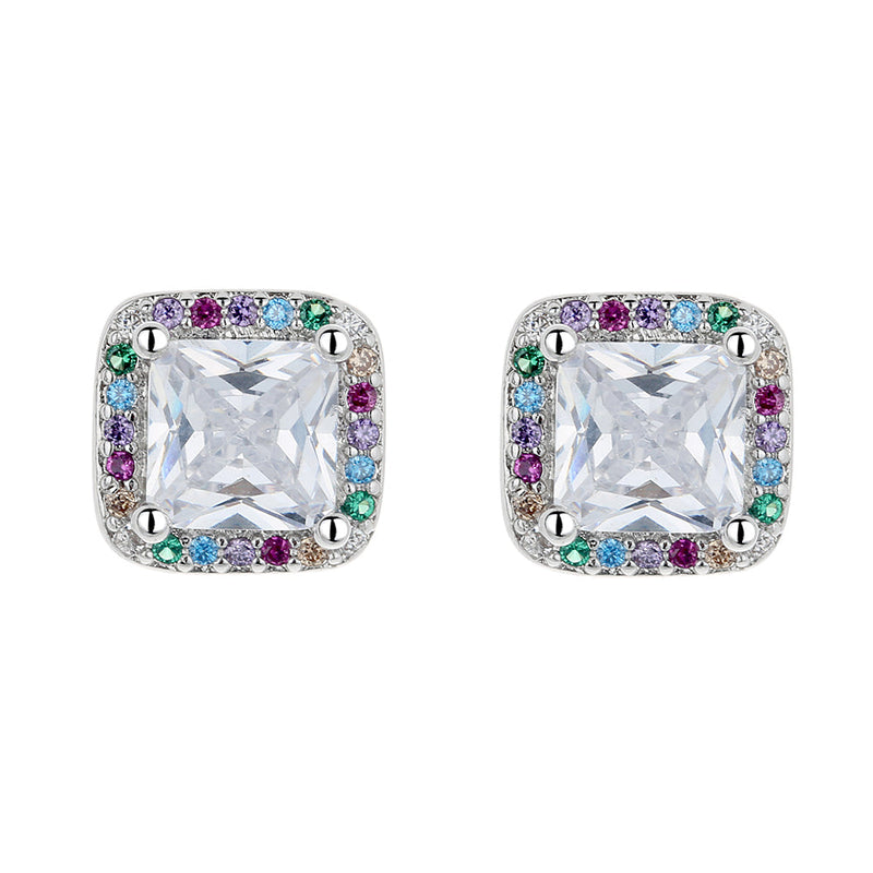 14K Gold over Sterling Silver Simulated Diamond Halo Stud Earrings