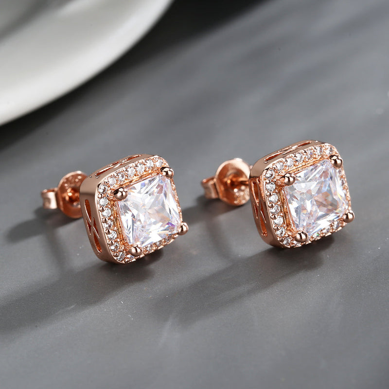 14K Gold over Sterling Silver Simulated Diamond Halo Stud Earrings