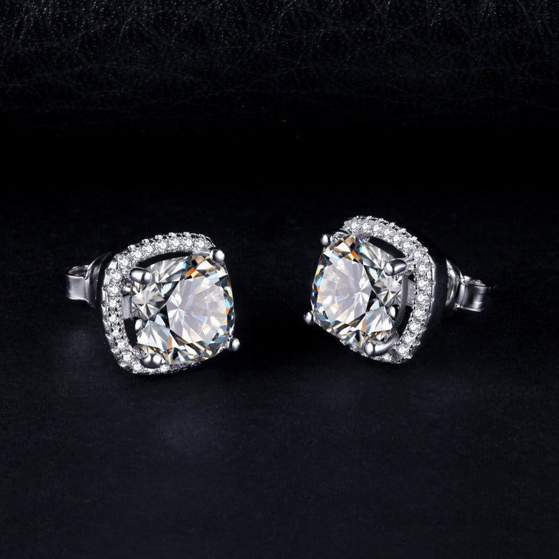 14K Gold over Sterling Silver Simulated Diamond Halo Stud Earrings