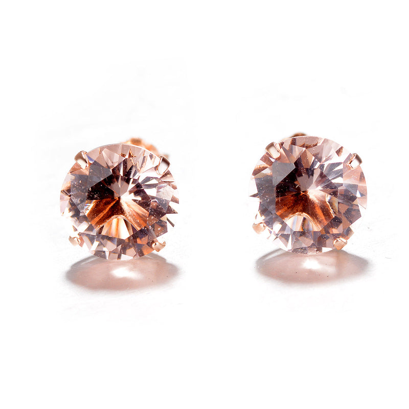 18K Rose over Sterling Silver Morganite Stud Earrings