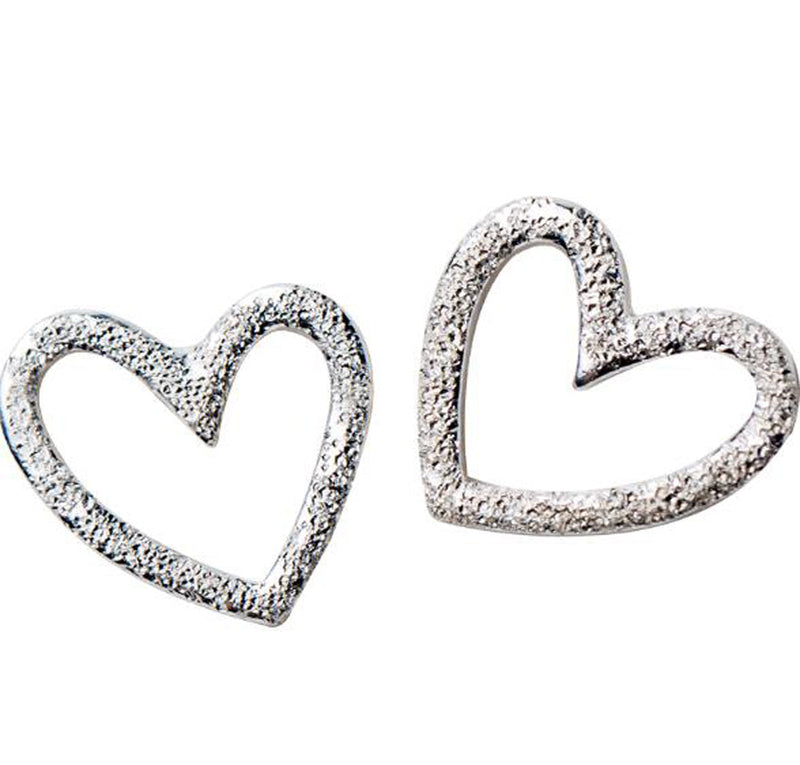 Hammered Sterling Silver Open Heart Stud Earring