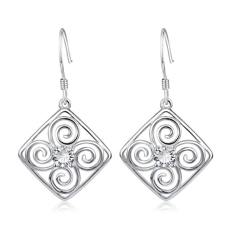 Sterling Silver and White Topaz Drop Swirl Earrings
