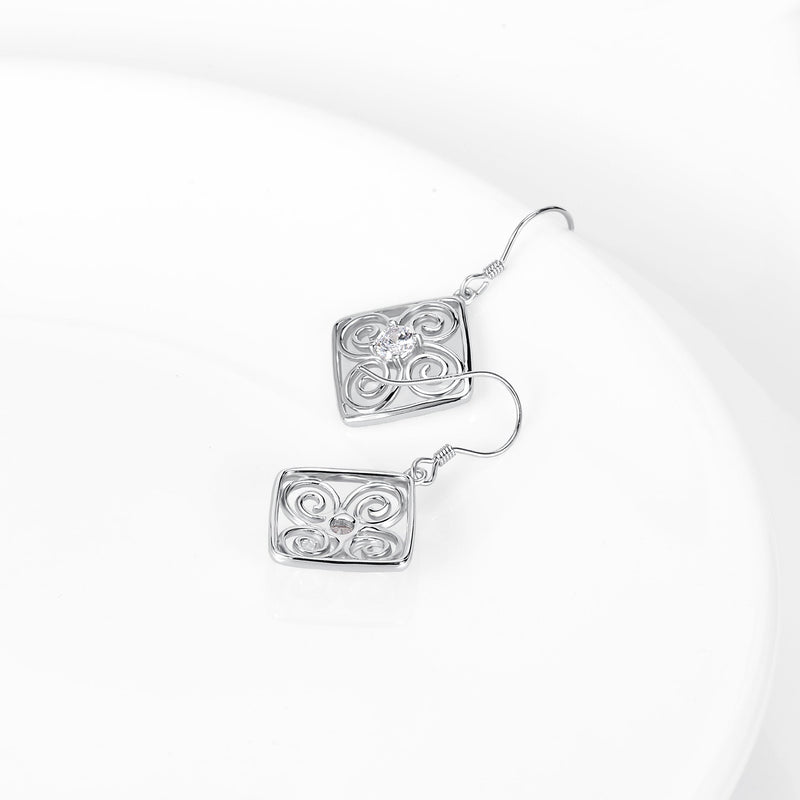Sterling Silver and White Topaz Drop Swirl Earrings
