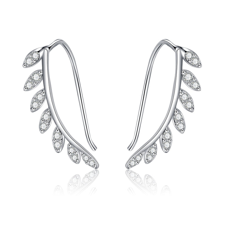 Sterling Silver Crystal Leaf Climber Earring