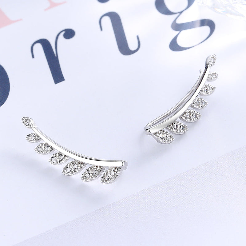 Sterling Silver Crystal Leaf Climber Earring