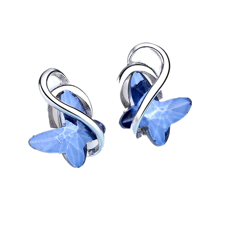 Sterling Silver Blue Butterfly Earrings with crystals from Swarovski