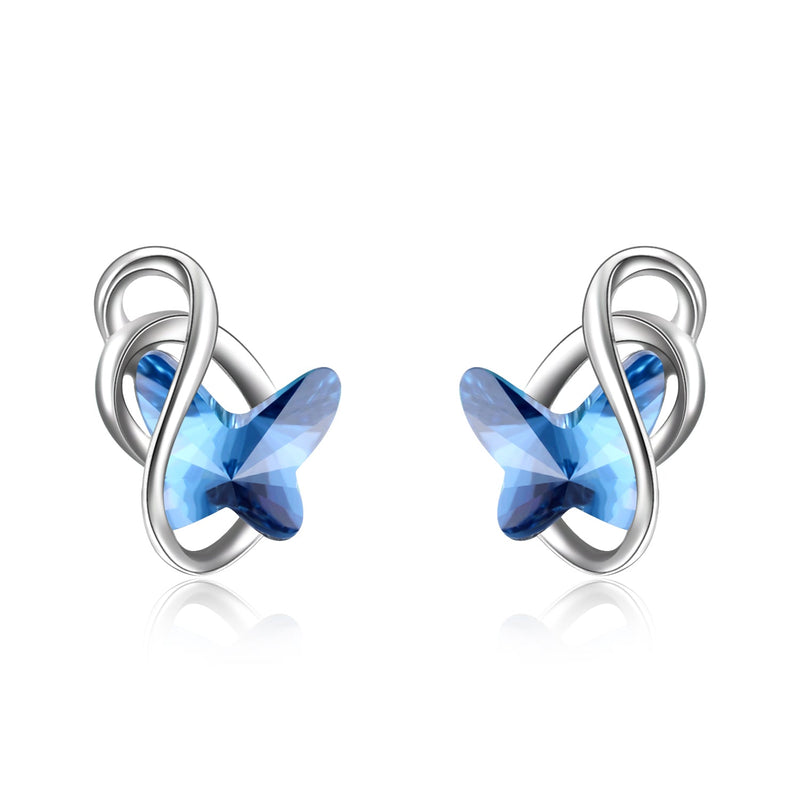 Sterling Silver Blue Butterfly Earrings with crystals from Swarovski