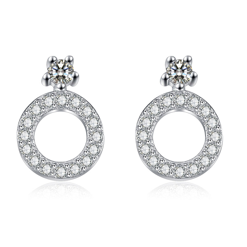 Sterling Silver Stud and Circle Drop Earring with Crystals