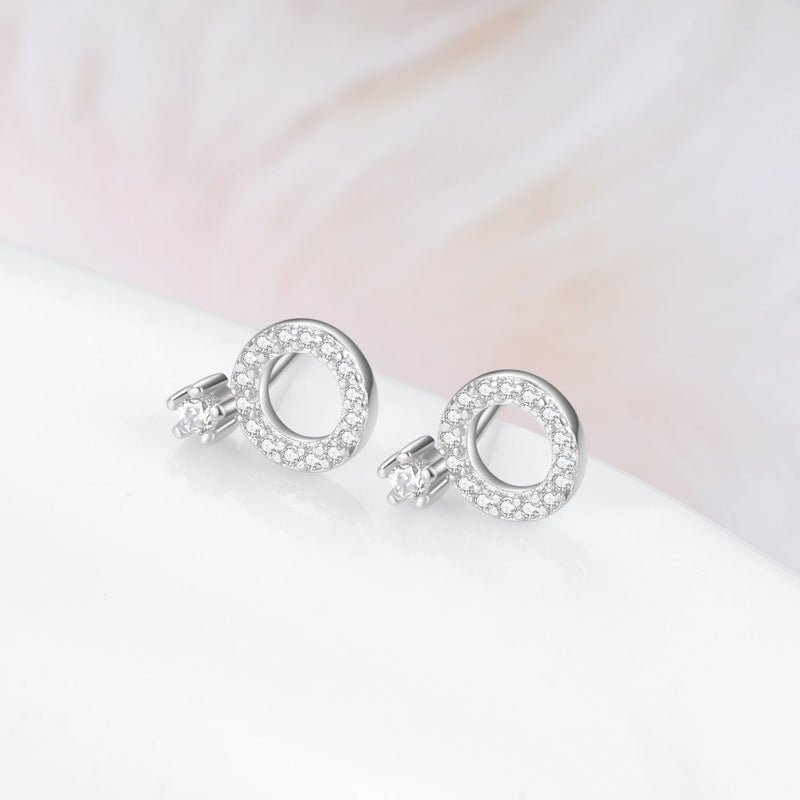 Sterling Silver Stud and Circle Drop Earring with Crystals