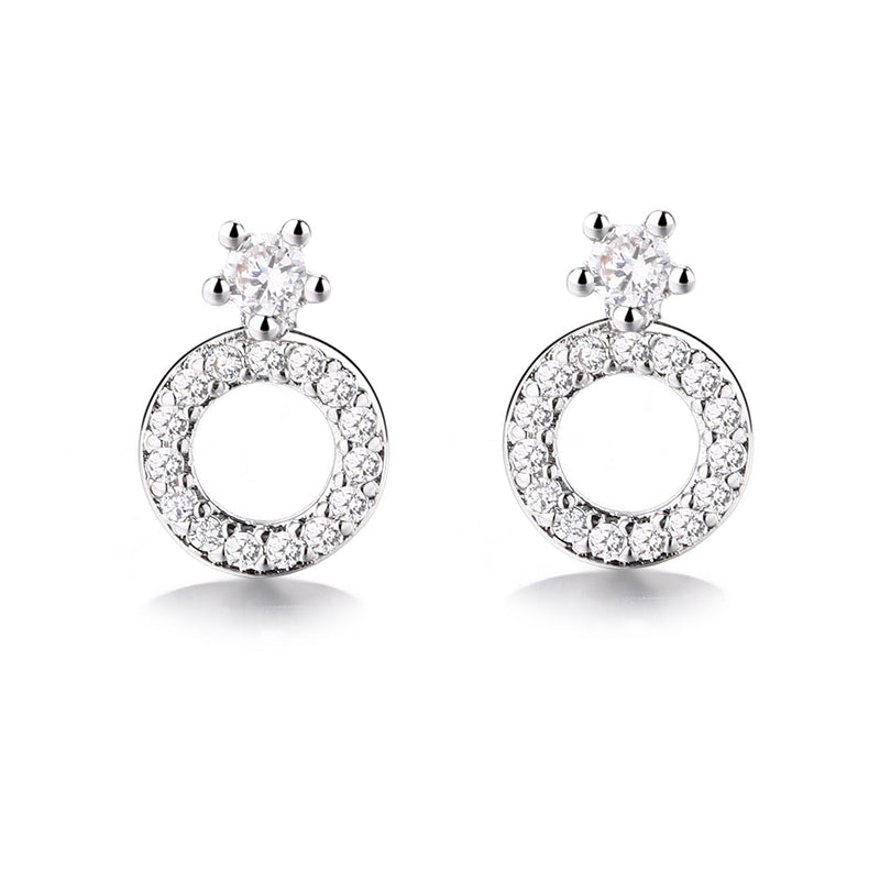 Sterling Silver Stud and Circle Drop Earring with Crystals