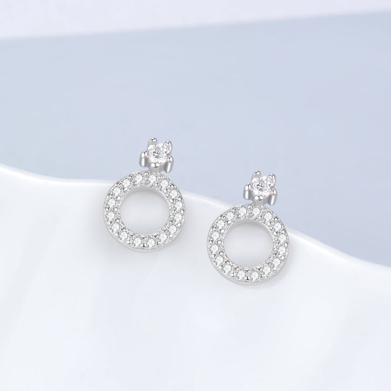 Sterling Silver Stud and Circle Drop Earring with Crystals