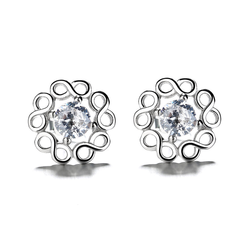 Sterling Silver Crystal Infinity Flower Earrings