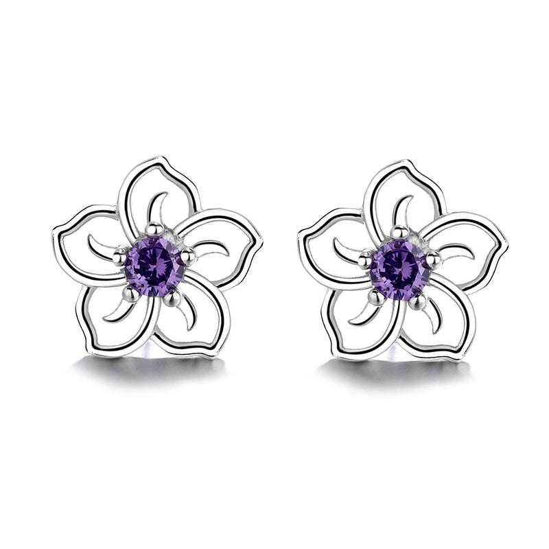Sterling Silver Gemstone Open Flower Earrings